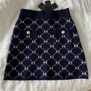 Maje Bow Knit Navy Blue Patterned Skirt Size 34